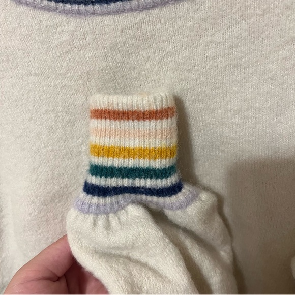 Madewell Rainbow Trim Gladwell Balloon-Sleeve Pullover Sweater - Picture 6 of 7